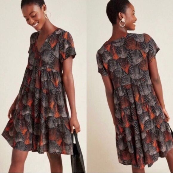 Anthropologie Maeve Tania Tiered Dress Short Sleeve Fall Colors Medium - Picture 1 of 11